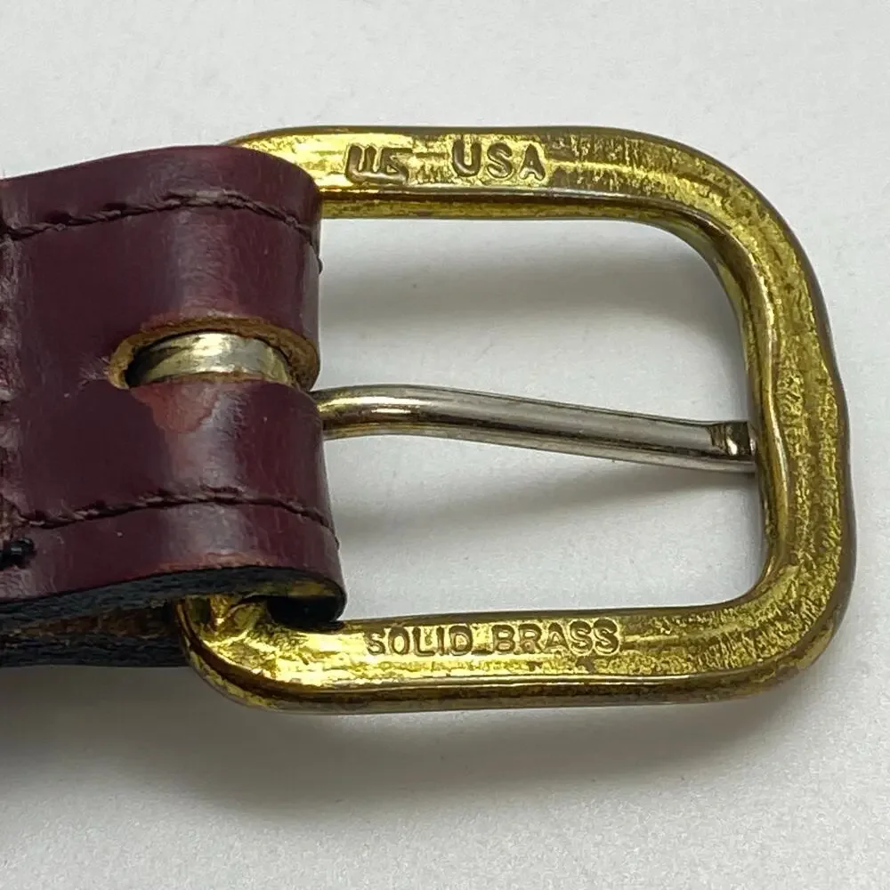 Vintage Fin Heads Mens 40 Leather Golf Belt Fishing Lure Embroidery Brass Buckle